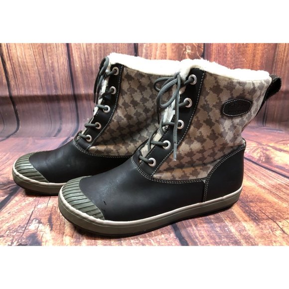 Keen Elsa Gray Houndstooth Waterproof Winter Boots Womens 10.5 (L8d) - Picture 1 of 10